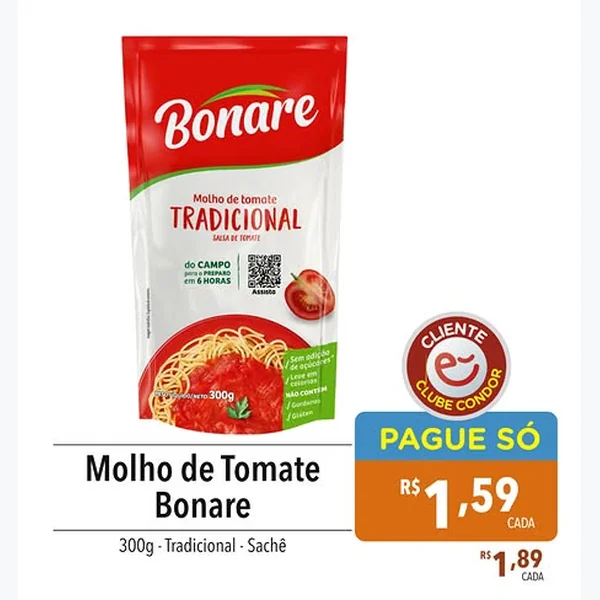 Recorte do encarte de Molho de Tomate Tradicional Bonare 300 g