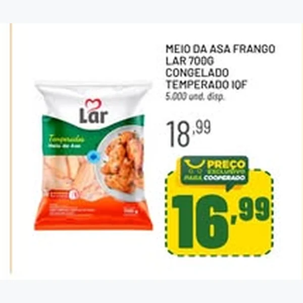 Meio da Asa de Frango Congelado Temperado Iqf Lar 700 g