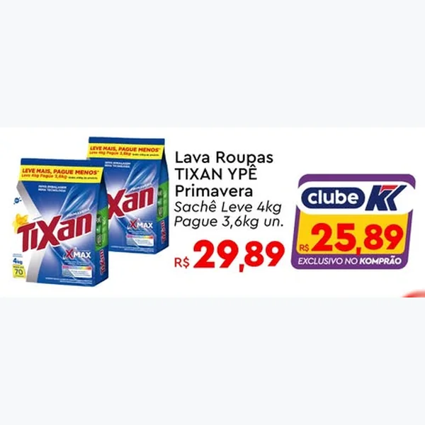 Recorte do encarte de Lava Roupas Primavera Tixan Ypê 4 kg