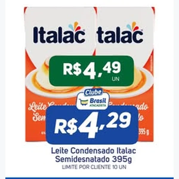 Recorte do encarte de Leite Condensado Semidesnatado Italac 395 g