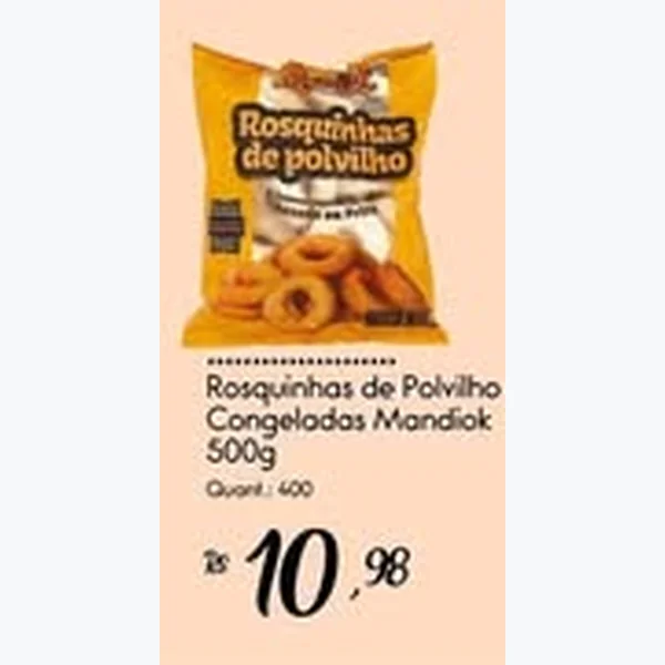 Recorte do encarte de Rosquinhas de Polvilho Congeladas Mandiok 500 g