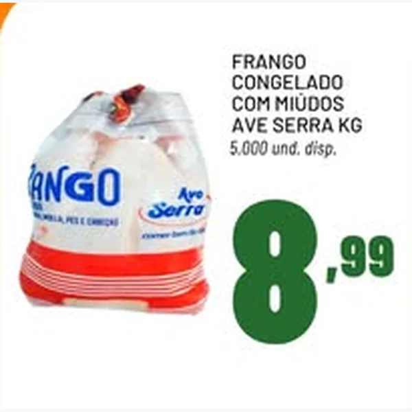 Recorte do encarte de Frango Congelado com Miúdos Ave Serra