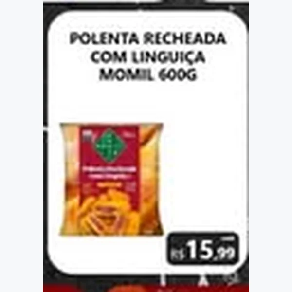 Recorte do encarte de Polenta Recheada com Linguiça Momil 600 g
