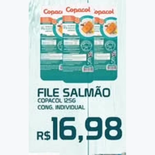 Recorte do encarte de Filé Salmão Copacol 125 g