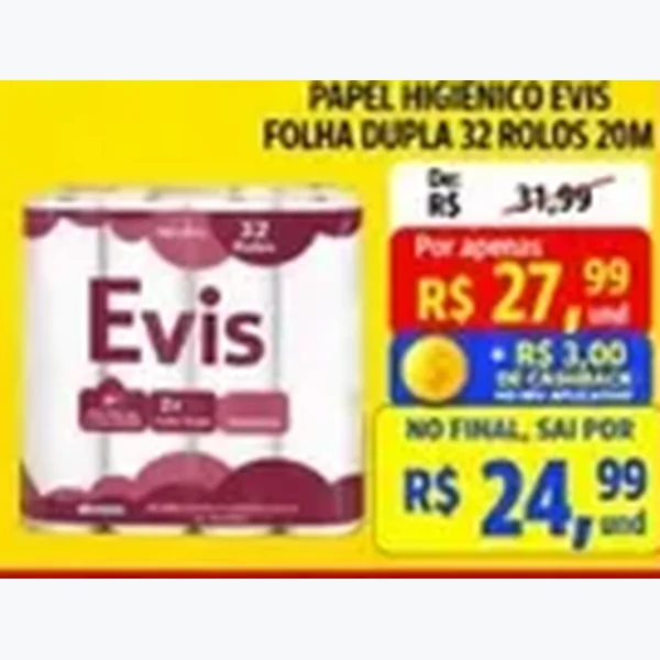Recorte do encarte de Papel Higiênico Folha Dupla Evis 32 un