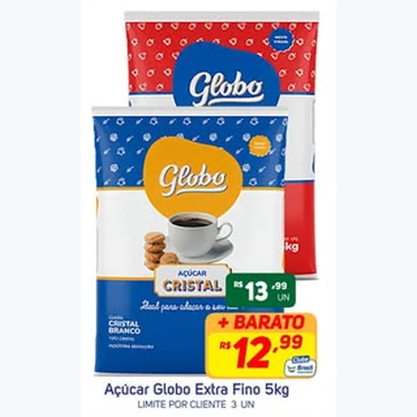 Açúcar Cristal Extra Fino Globo 5 kg