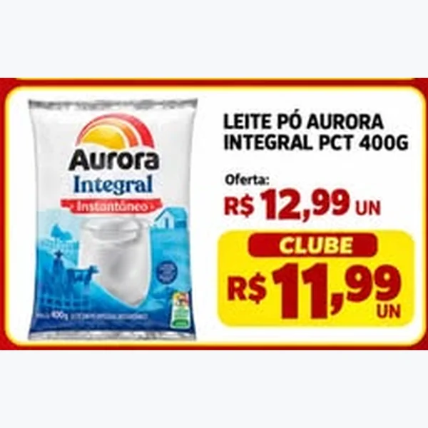 Recorte do encarte de Leite Pó Integral Aurora 400 g