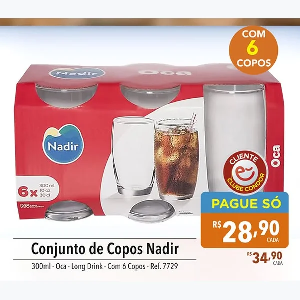 Recorte do encarte de Conjunto de Copos Oca Long Drink Nadir 6 un × 300 ml