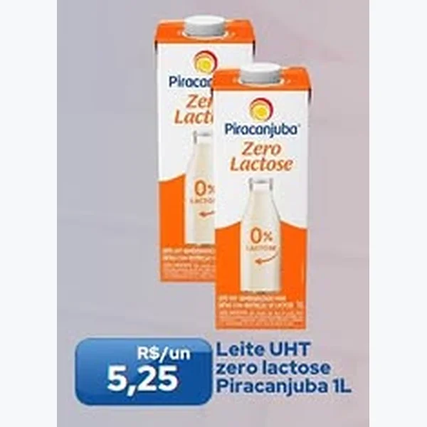 Recorte do encarte de Leite Uht Zero Lactose Piracanjuba 1 L