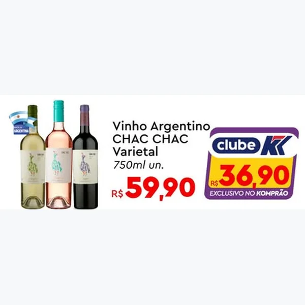 Recorte do encarte de Vinho Argentino Varietal CHAC CHAC 750 ml