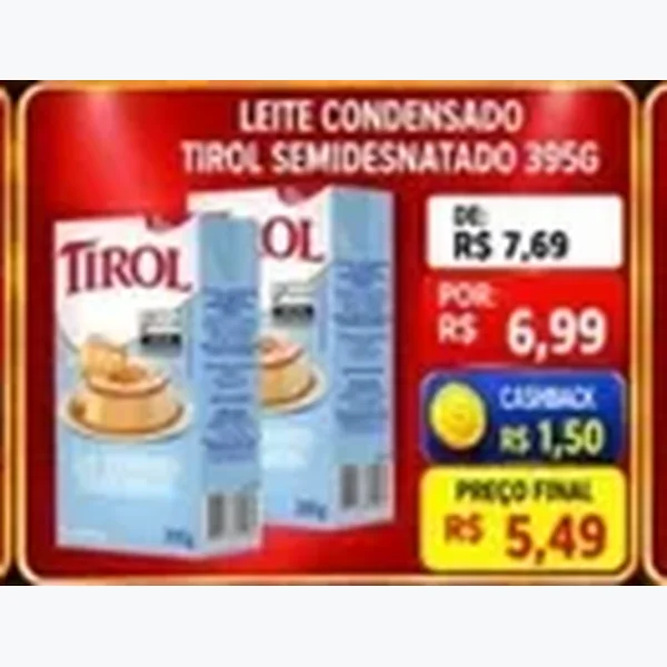 Recorte do encarte de Leite Condensado Semidesnatado Tirol 395 g