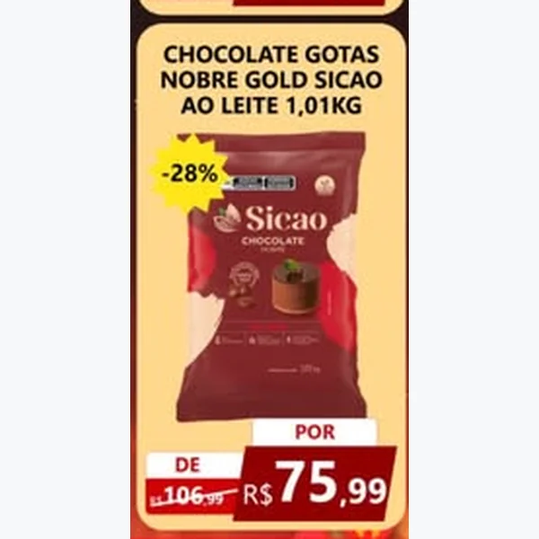 Recorte do encarte de Chocolate Gotas Nobre Gold ao Leite Sicao 1,01 kg