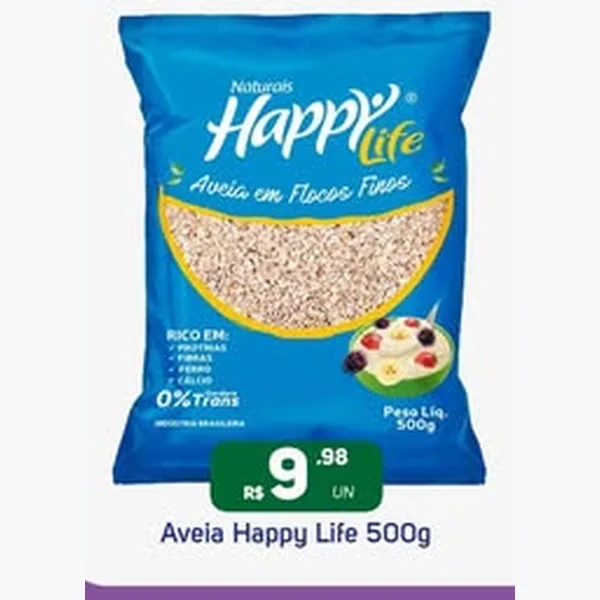 Recorte do encarte de Aveia em Flocos Finos Happy Life 500 g
