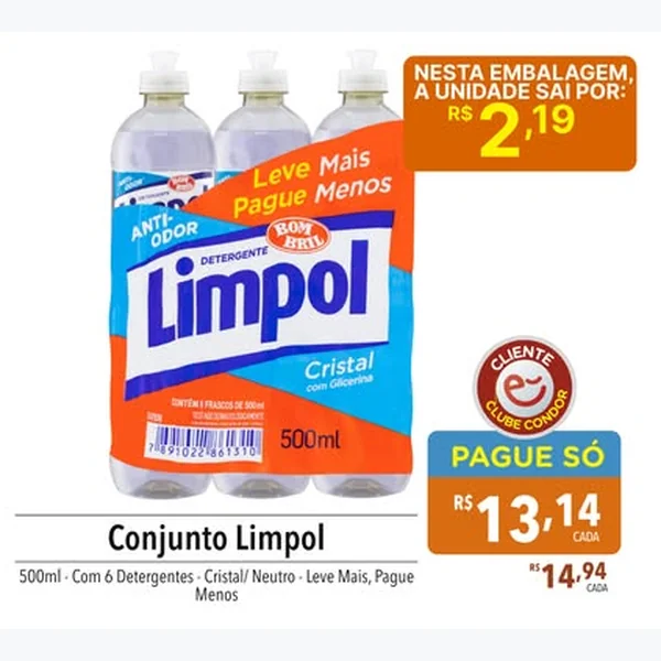 Recorte do encarte de Detergente Cristal Limpol 6 un × 500 ml