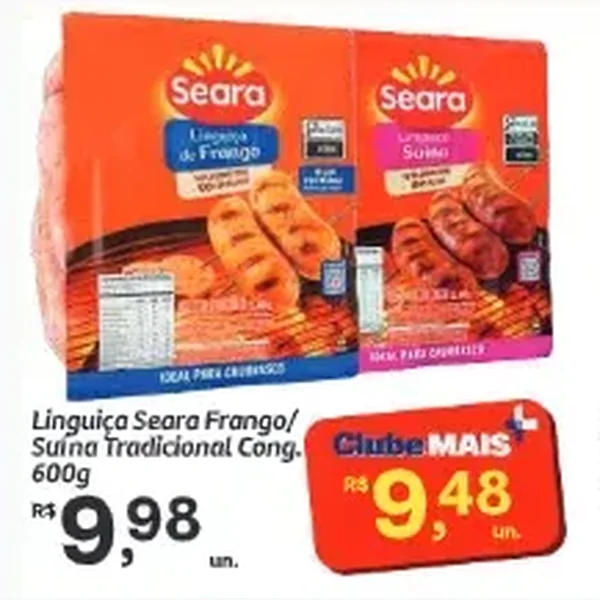 Recorte do encarte de Linguiça de Frango Tradicional Seara 600 g