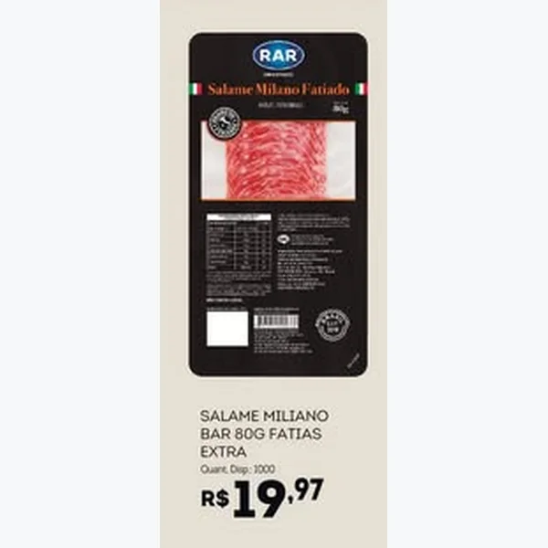 Recorte do encarte de Salame Milano Fatiado RAR 80 g