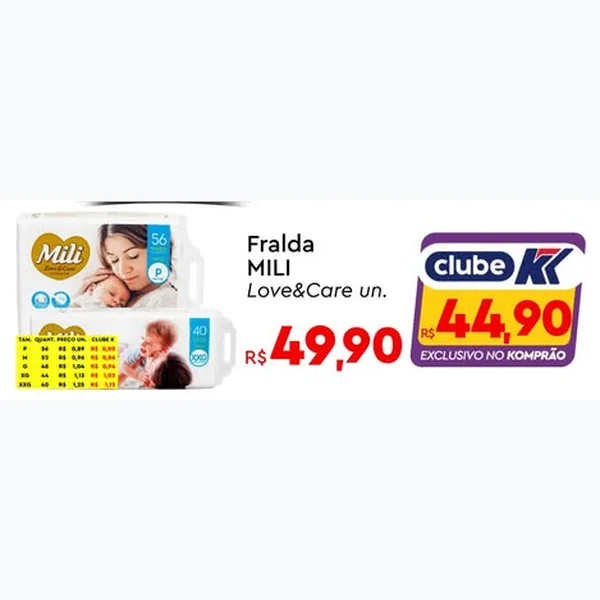 Recorte do encarte de Fralda Love&care Mili
