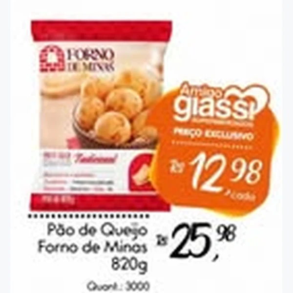 Recorte do encarte de Pão de Queijo Tradicional Forno de Minas 820 g