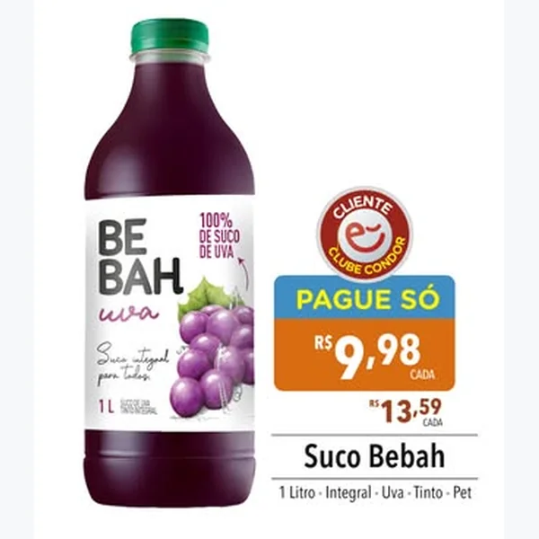 Suco Integral de Uva Bebah 1 L