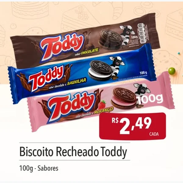 Biscoito Recheado Morango Toddy 100 g