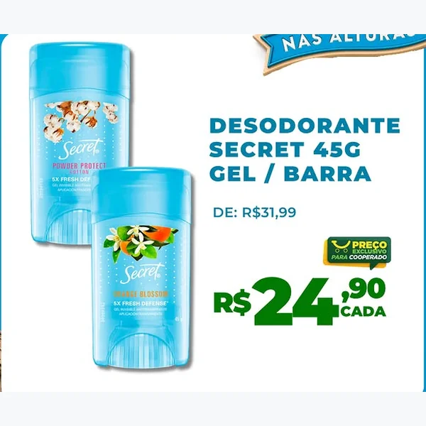 Recorte do encarte de Desodorante Barra Secret 45 g