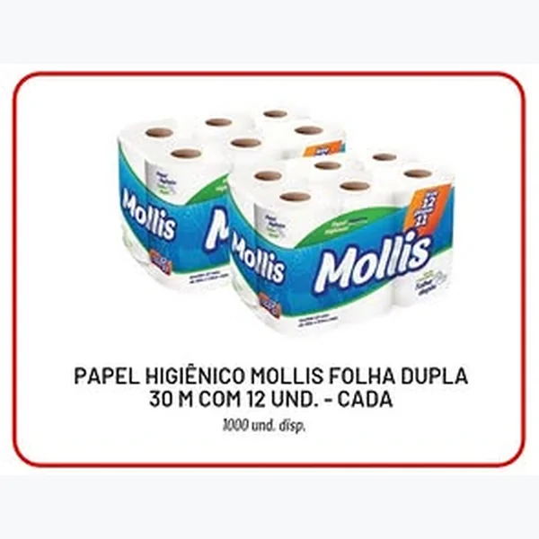 Recorte do encarte de Papel Higiênico Folha Dupla Mollis 12 un × 30 un