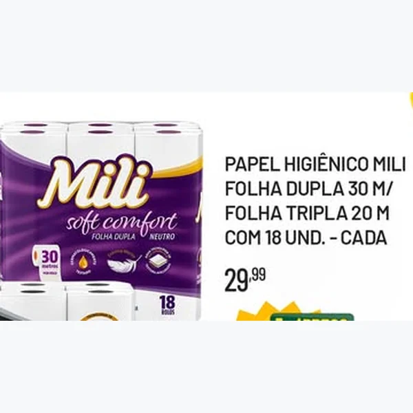Recorte do encarte de Papel Higiênico Soft Comfort Folha Dupla Mili 18 un × 30 un