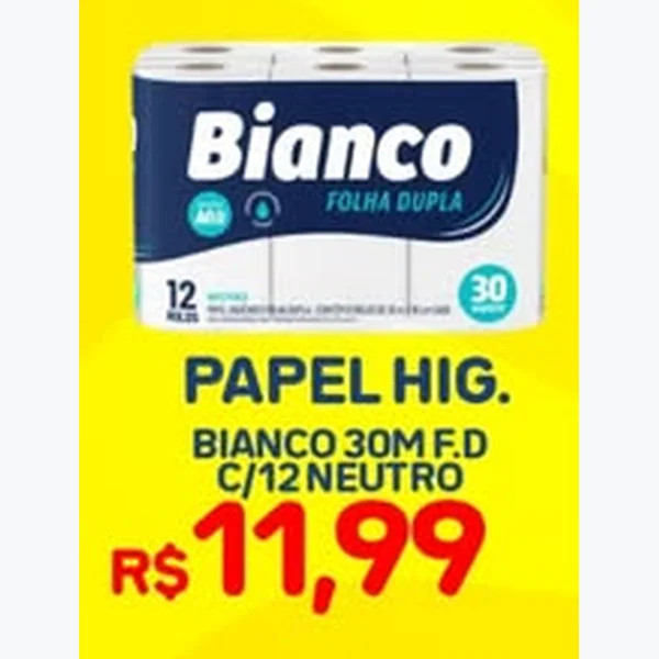 Recorte do encarte de Papel Higiênico Folha Dupla Neutro Bianco 12 un × 30 un