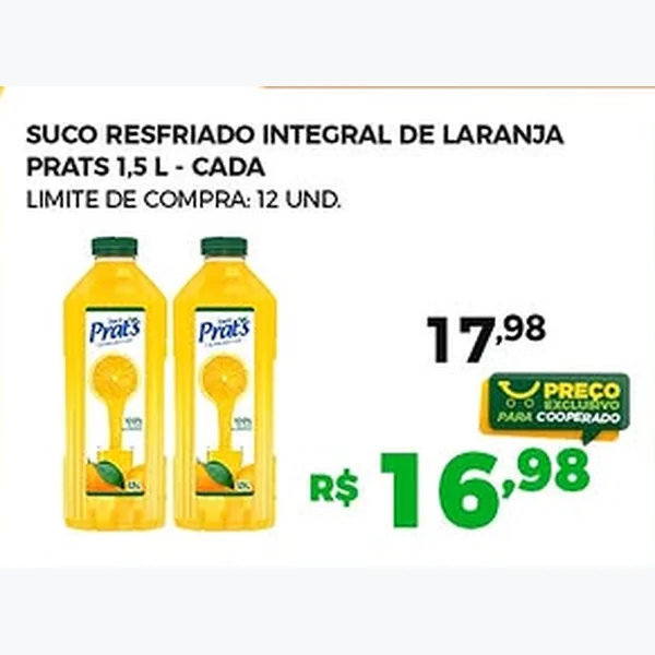 Recorte do encarte de Suco Resfriado Integral de Laranja Prats 1,5 L