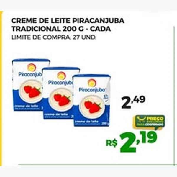 Recorte do encarte de Creme de Leite Tradicional Piracanjuba 200 g