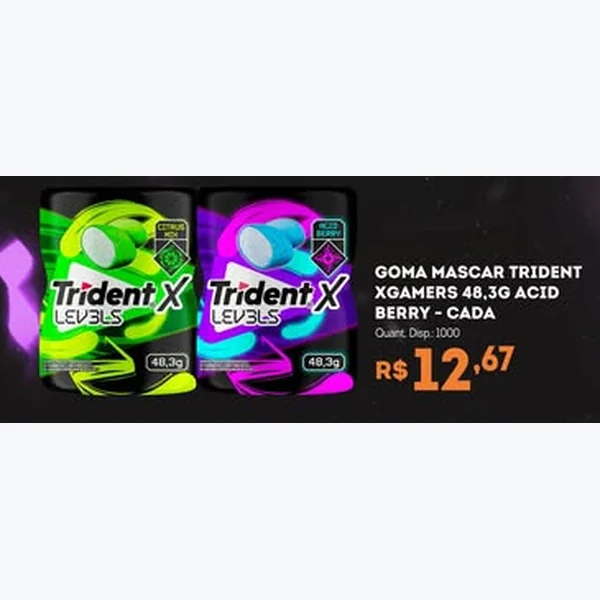 Recorte do encarte de Goma de Mascar Xgamers Acid Berry Trident 48,3 g