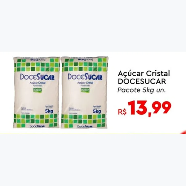 Recorte do encarte de Açúcar Cristal DOCESUCAR 5 kg