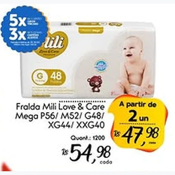 Recorte do encarte de Fralda Love & Care Mega Mili