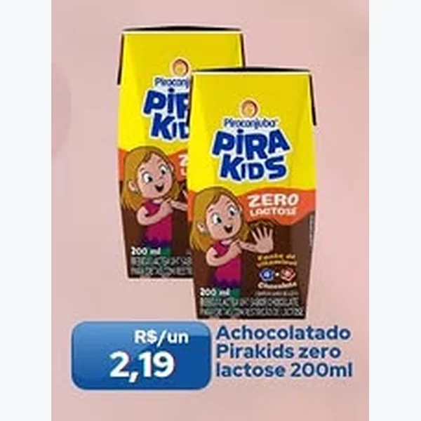 Recorte do encarte de Achocolatado Zero Lactose Pirakids 200 ml
