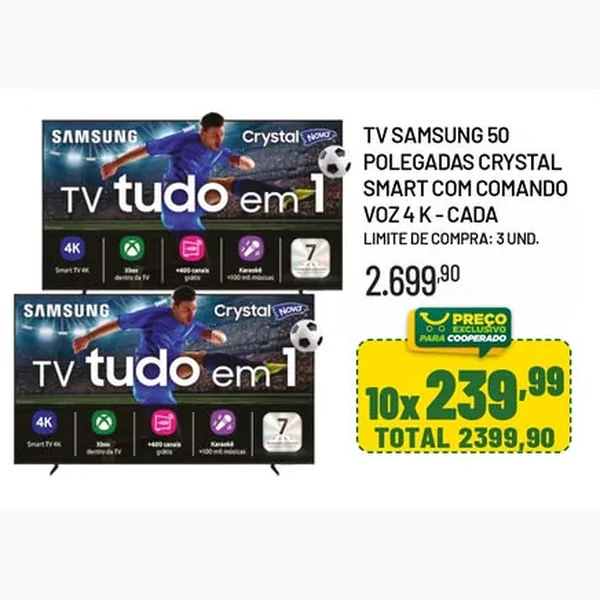 Recorte do encarte de Tv 50 Polegadas Crystal Smart com Comando Voz 4k Samsung