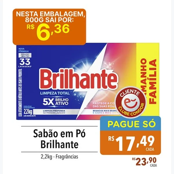 Sabão em Pó Limpeza Total Brilhante 2,2 kg