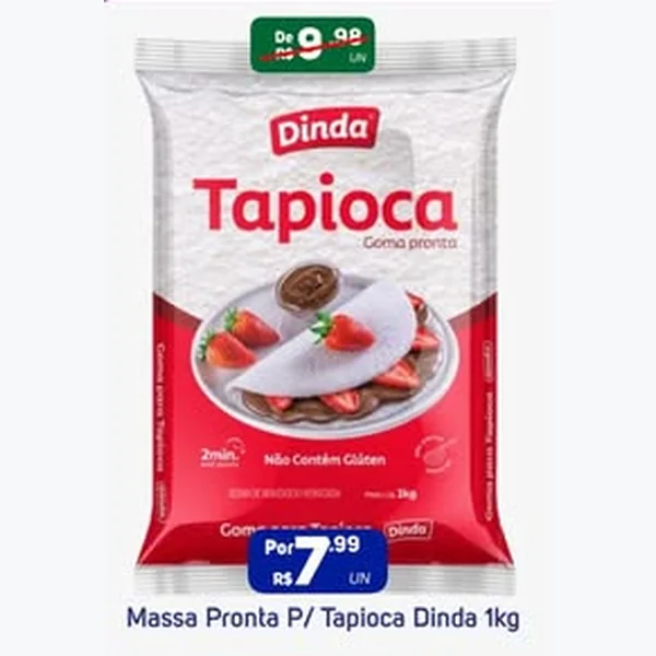 Recorte do encarte de Massa Pronta para Tapioca Dinda 1 kg