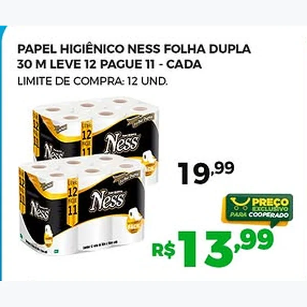 Papel Higiênico Folha Dupla Ness 12 un × 30 un