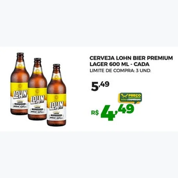 Recorte do encarte de Cerveja Premium Lager Lohn Bier 600 ml