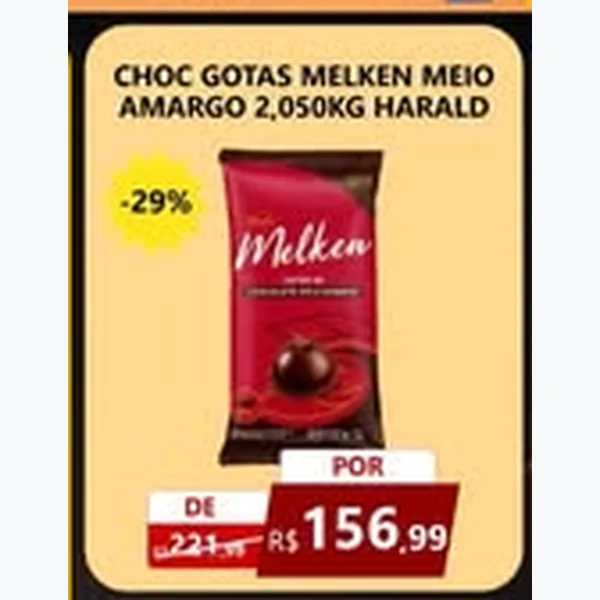 Recorte do encarte de Choc Gotas Meio Amargo Melken Harald 2,05 kg