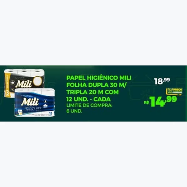 Papel Higiênico Folha Dupla Mili 12 un × 30 un