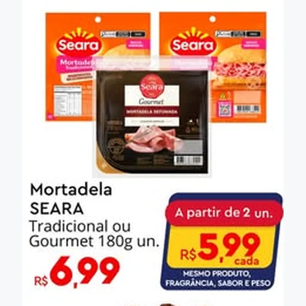 Recorte do encarte de Mortadela Tradicional Seara 180 g