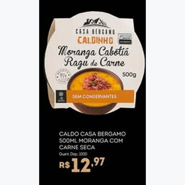 Recorte do encarte de Caldinho Moranga Cabotiá Ragu de Carne Casa Bergamo 500 g