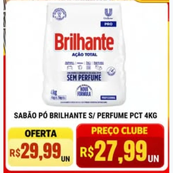 Recorte do encarte de Sabão em Pó Ação Total sem Perfume Brilhante 4 kg
