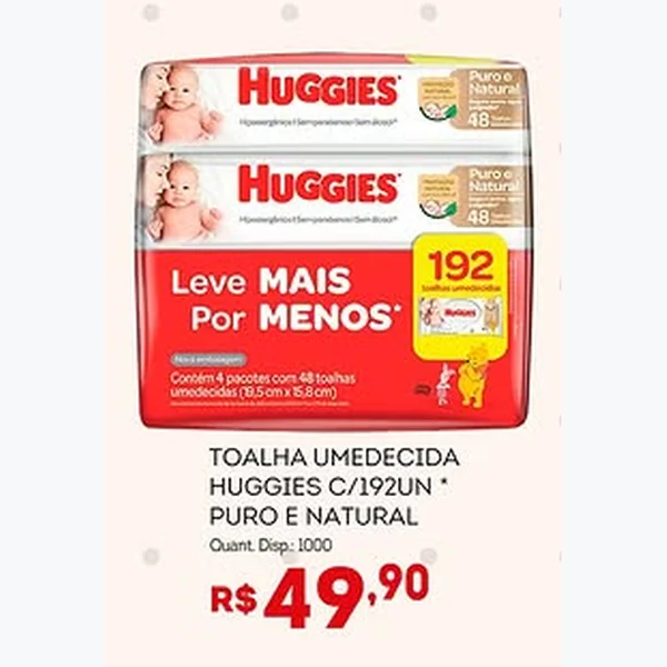 Toalha Umedecida Puro e Natural Huggies 192 un