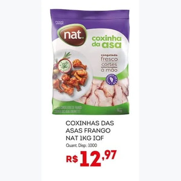 Recorte do encarte de Coxinha das Asas Frango Congelado Iqf Nat 1 kg