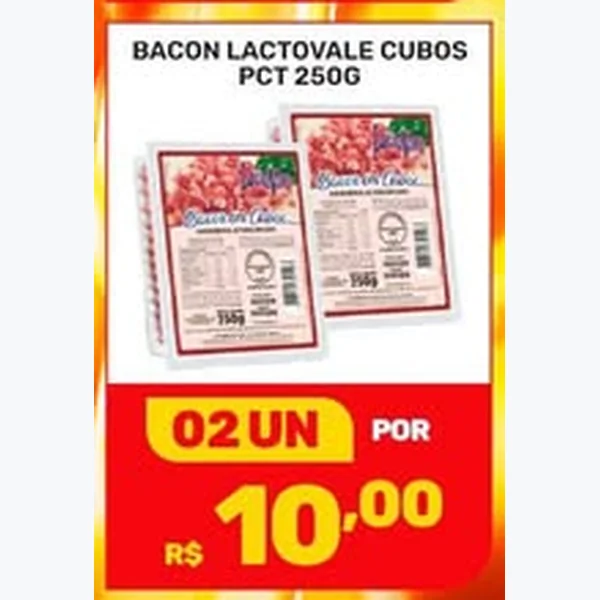 Recorte do encarte de Bacon Cubos Lactovale 250 g