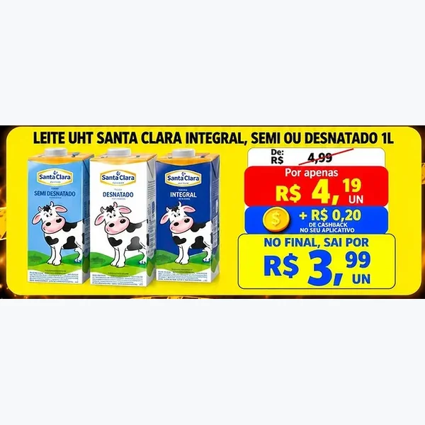 Recorte do encarte de Leite Uht Integral Santa Clara 1 L