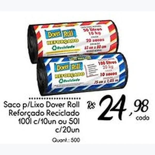 Saco para Lixo Reforçado Reciclado Dover Roll 10 un × 100 L