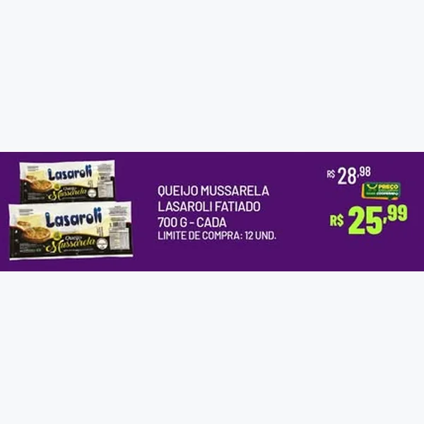 Queijo Mussarela Fatiado Lasaroli 700 g